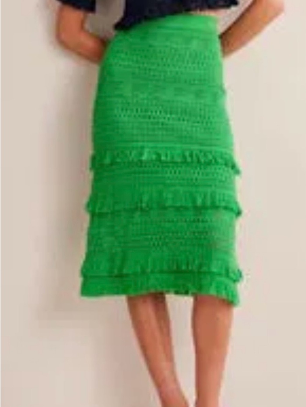 Boden Bright Green Knit Ruffled Midi Skirt